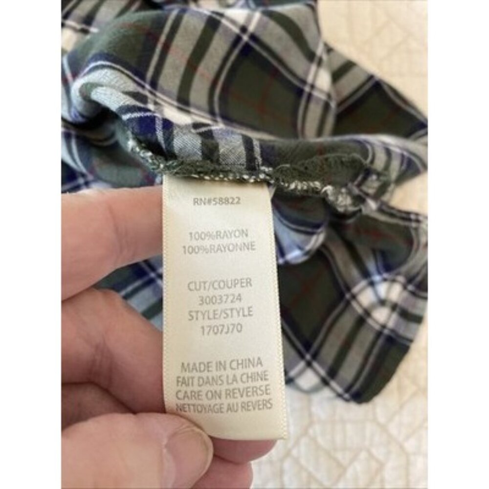 Max Studio Buffalo Plaid Shirt Green & White XL Adjustable Long Sleeves Rayon - Picture 9 of 12
